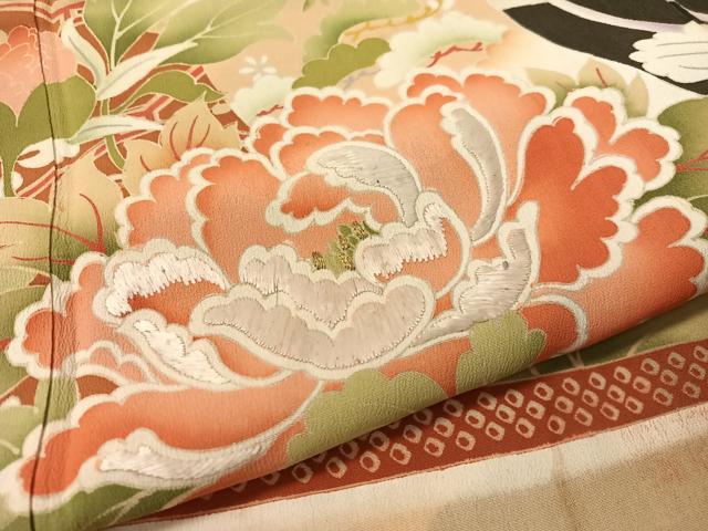 平和屋本店●アンティーク　大正ロマン　振袖　駒刺繍　霞几帳花文　黒地　金彩　正絹　逸品　CABD8174vp