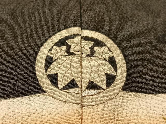 平和屋本店●アンティーク　大正ロマン　振袖　駒刺繍　飛鶴宝船浜松文　暈し染め　黒地　金彩　正絹　逸品　CABD8175vp