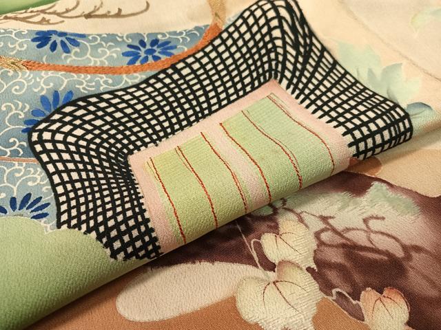 平和屋本店●アンティーク　大正ロマン　振袖　中国三大刺繍　相良刺繍　御所車飛鶴花松文　暈し染め　黒地　金糸　正絹　逸品　CABD8176vp