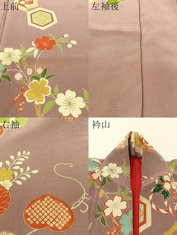 平和屋本店●アンティーク　大正ロマン　振袖　駒刺繍　亀甲藤花文　金彩　正絹　逸品　CABD8178vp