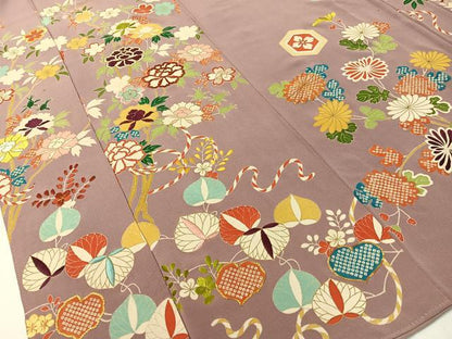 平和屋本店●アンティーク　大正ロマン　振袖　駒刺繍　亀甲藤花文　金彩　正絹　逸品　CABD8178vp