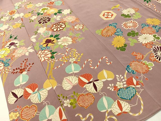 平和屋本店●アンティーク　大正ロマン　振袖　駒刺繍　亀甲藤花文　金彩　正絹　逸品　CABD8178vp