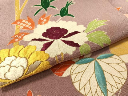 平和屋本店●アンティーク　大正ロマン　振袖　駒刺繍　亀甲藤花文　金彩　正絹　逸品　CABD8178vp