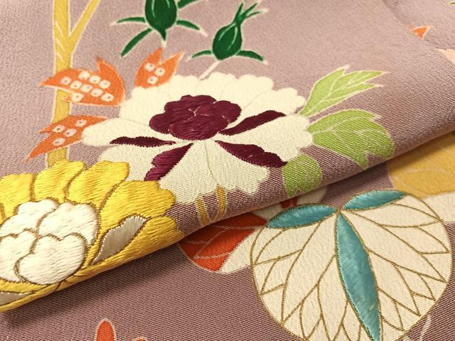 平和屋本店●アンティーク　大正ロマン　振袖　駒刺繍　亀甲藤花文　金彩　正絹　逸品　CABD8178vp