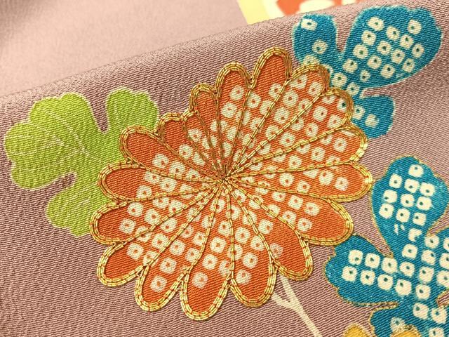 平和屋本店●アンティーク　大正ロマン　振袖　駒刺繍　亀甲藤花文　金彩　正絹　逸品　CABD8178vp