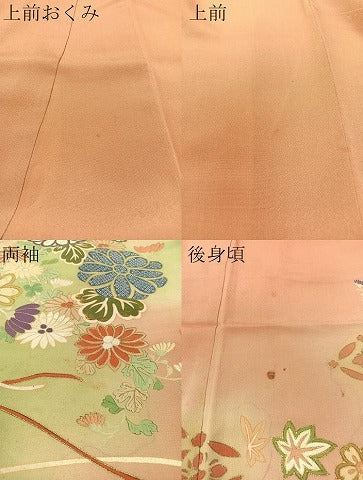 平和屋本店●アンティーク　大正ロマン　振袖　駒刺繍　貝合わせ花束文　暈し染め　金彩　正絹　逸品　CABD8179vp