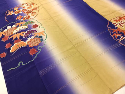 平和屋着物●アンティーク　大正ロマン　訪問着　駒刺繍　雪輪松竹梅花文　暈し染め　金糸　正絹　逸品　CABD8180vp