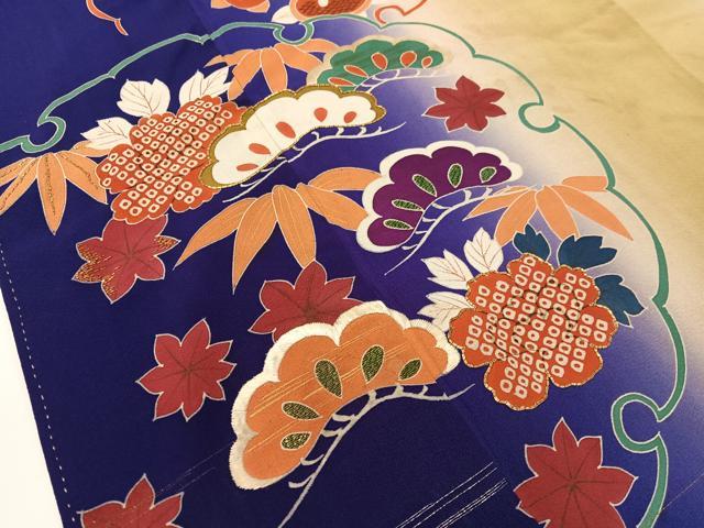 平和屋着物●アンティーク　大正ロマン　訪問着　駒刺繍　雪輪松竹梅花文　暈し染め　金糸　正絹　逸品　CABD8180vp