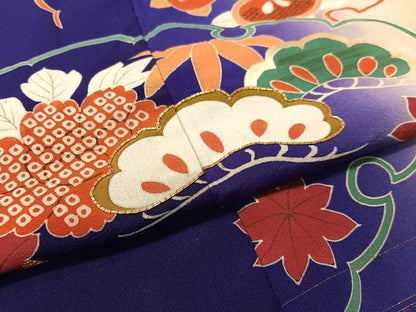 平和屋着物●アンティーク　大正ロマン　訪問着　駒刺繍　雪輪松竹梅花文　暈し染め　金糸　正絹　逸品　CABD8180vp