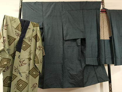 平和屋着物●男性　本場大島紬　アンサンブル　長襦袢セット　100亀甲　総詰め　正絹　逸品　CABD8183vp