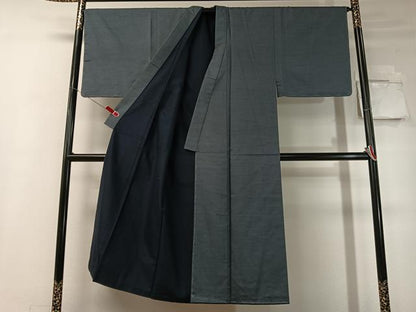 平和屋着物●男性　紬　アンサンブル　長襦袢セット　青褐色　正絹　逸品　未使用　CABD8188vp