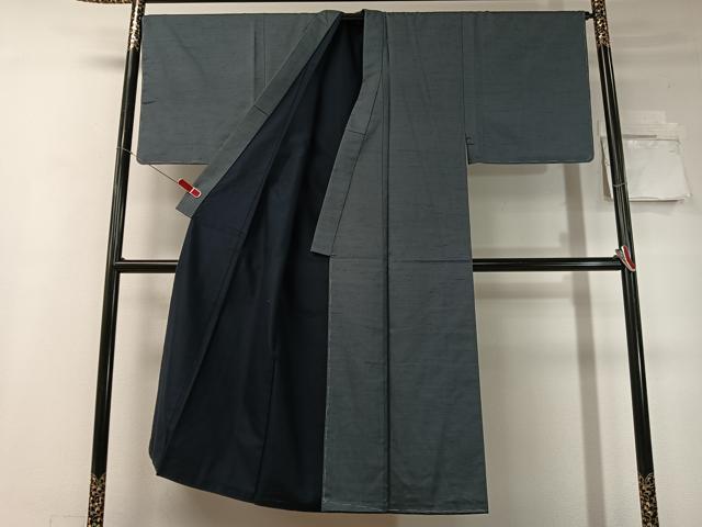 平和屋着物●男性　紬　アンサンブル　長襦袢セット　青褐色　正絹　逸品　未使用　CABD8188vp
