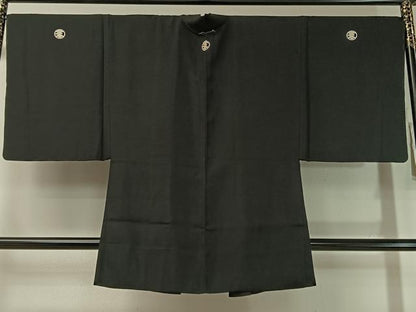 平和屋着物●男性　黒紋付・羽織セット　正絹　逸品　CABD8189vp