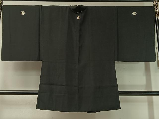 平和屋着物●男性　黒紋付・羽織セット　正絹　逸品　CABD8189vp