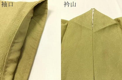 平和屋着物●上質な色無地　紋意匠　抹茶色　正絹　逸品　CABD8191vp