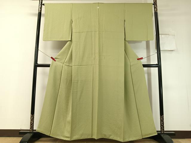 平和屋着物●上質な色無地　菊花地紋　若芽色　松坂屋扱い　正絹　逸品　CABD8192vp