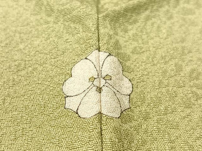 平和屋着物●上質な色無地　菊花地紋　若芽色　松坂屋扱い　正絹　逸品　CABD8192vp