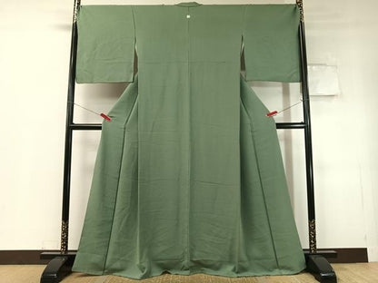 平和屋着物●上質な色無地　千草色　正絹　逸品　CABD8194vp