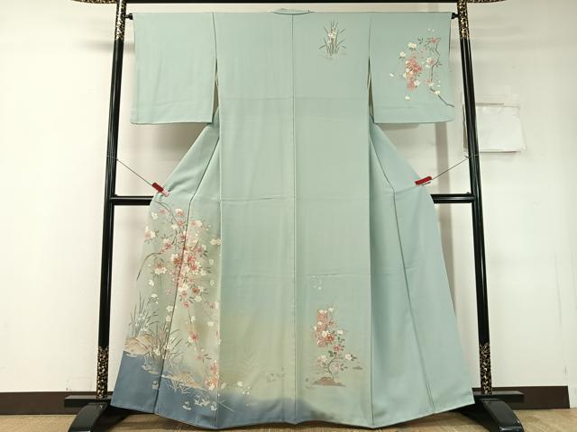 平和屋着物●訪問着　短冊花文　暈し染め　金銀彩　正絹　逸品　CABD8197vp