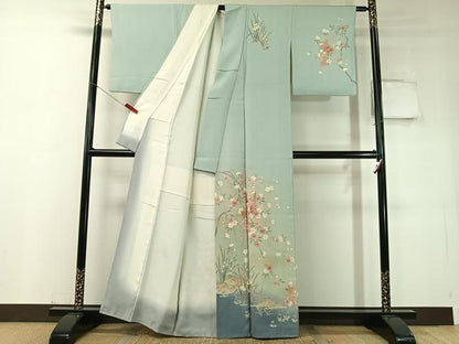 平和屋着物●訪問着　短冊花文　暈し染め　金銀彩　正絹　逸品　CABD8197vp