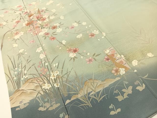 平和屋着物●訪問着　短冊花文　暈し染め　金銀彩　正絹　逸品　CABD8197vp