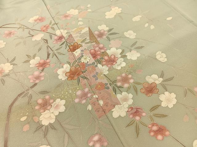 平和屋着物●訪問着　短冊花文　暈し染め　金銀彩　正絹　逸品　CABD8197vp