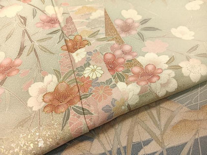 平和屋着物●訪問着　短冊花文　暈し染め　金銀彩　正絹　逸品　CABD8197vp