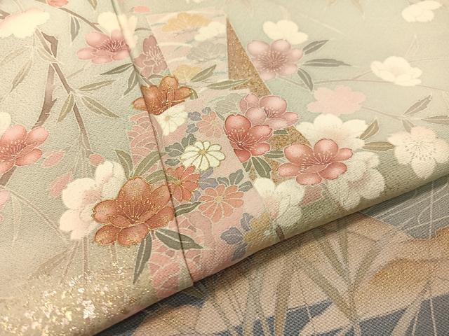 平和屋着物●訪問着　短冊花文　暈し染め　金銀彩　正絹　逸品　CABD8197vp