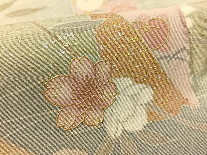 平和屋着物●訪問着　短冊花文　暈し染め　金銀彩　正絹　逸品　CABD8197vp