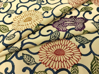 平和屋着物●上質な小紋　型染め　菊唐草文　鬼しぼ縮緬　正絹　逸品　CABD8198vp
