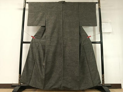 平和屋着物●結城紬　80亀甲　草花文　正絹　逸品　CABD8199vp
