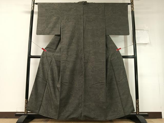 平和屋着物●結城紬　80亀甲　草花文　正絹　逸品　CABD8199vp