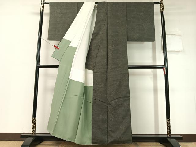 平和屋着物●結城紬　80亀甲　草花文　正絹　逸品　CABD8199vp