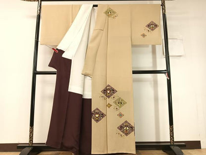 平和屋着物●極上　銀座　志ま亀　訪問着　桐唐草文　金彩　鬼しぼ縮緬　たとう紙付き　正絹　逸品　CABD8203vp