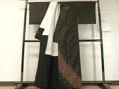 平和屋着物●本場染大島紬　訪問着　総刺繍　萩　金彩　正絹　逸品　CABD8204vp