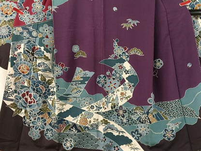 平和屋着物●豪華振袖　型染め　道長几帳花文　正絹　逸品　CABD8205vp