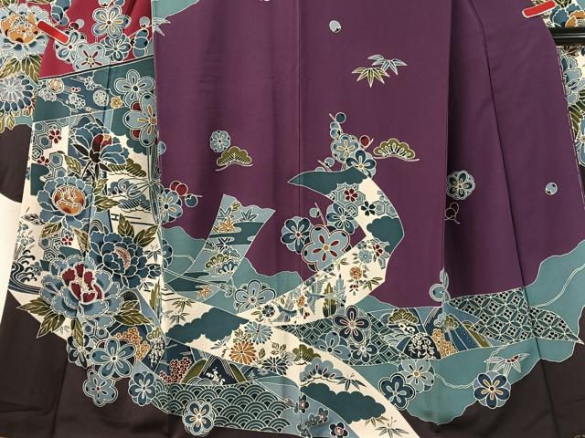 平和屋着物●豪華振袖　型染め　道長几帳花文　正絹　逸品　CABD8205vp