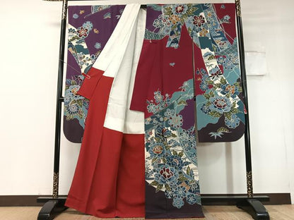 平和屋着物●豪華振袖　型染め　道長几帳花文　正絹　逸品　CABD8205vp