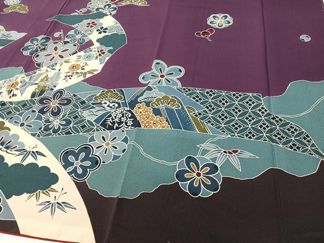 平和屋着物●豪華振袖　型染め　道長几帳花文　正絹　逸品　CABD8205vp