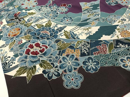 平和屋着物●豪華振袖　型染め　道長几帳花文　正絹　逸品　CABD8205vp