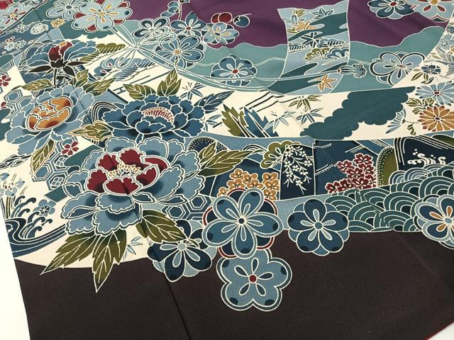 平和屋着物●豪華振袖　型染め　道長几帳花文　正絹　逸品　CABD8205vp