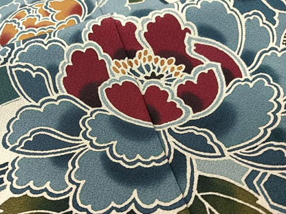 平和屋着物●豪華振袖　型染め　道長几帳花文　正絹　逸品　CABD8205vp
