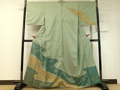 平和屋着物●本場染大島紬　訪問着　手描き　絞り　流水地紙花文　金彩　正絹　逸品　CABD8206vp