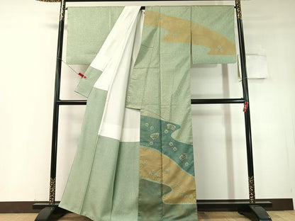 平和屋着物●本場染大島紬　訪問着　手描き　絞り　流水地紙花文　金彩　正絹　逸品　CABD8206vp