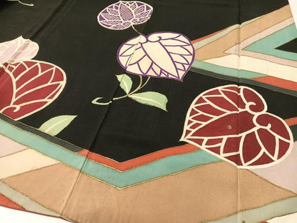 平和屋着物●中国三大刺繍　相良刺繍　訪問着　駒刺繍　葵文様　黒地　金彩　正絹　逸品　CABD8207vp