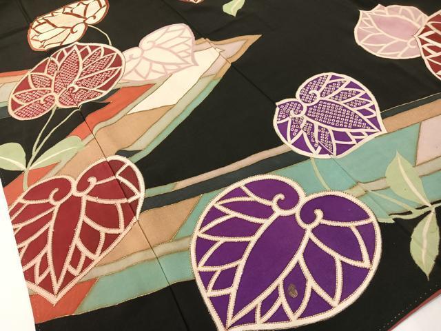 平和屋着物●中国三大刺繍　相良刺繍　訪問着　駒刺繍　葵文様　黒地　金彩　正絹　逸品　CABD8207vp