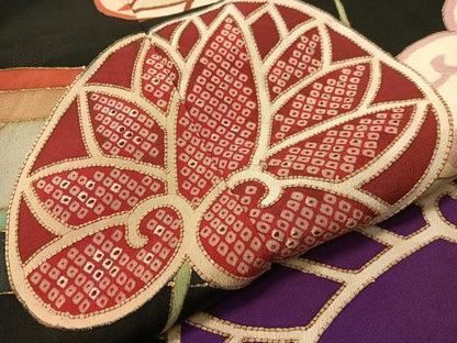 平和屋着物●中国三大刺繍　相良刺繍　訪問着　駒刺繍　葵文様　黒地　金彩　正絹　逸品　CABD8207vp