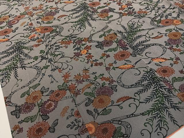 平和屋着物●上質な小紋　型染め　流水菊文　鬼しぼ縮緬　正絹　逸品　CABD8209vp