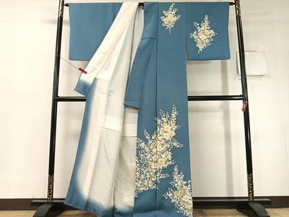平和屋着物●訪問着　草花文　金彩　鬼しぼ縮緬　正絹　逸品　CABD8212vp