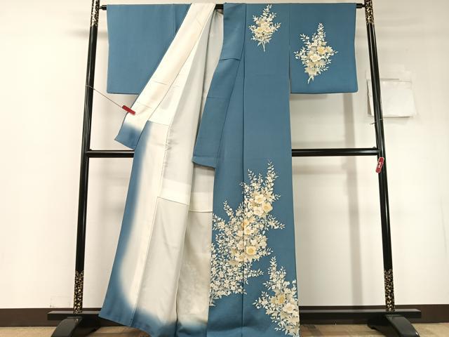 平和屋着物●訪問着　草花文　金彩　鬼しぼ縮緬　正絹　逸品　CABD8212vp